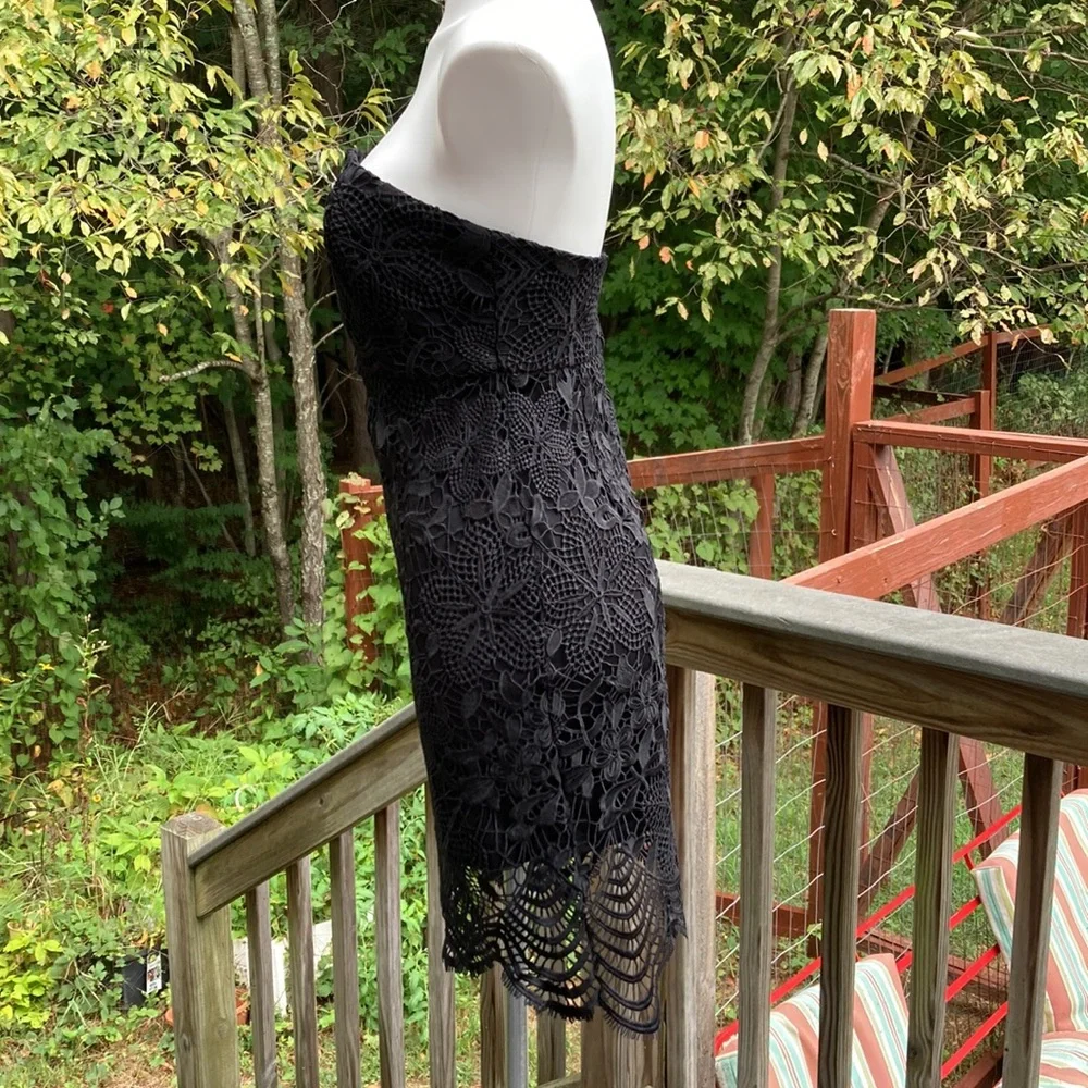 Black lace on black cocktail/formal strapless dress with flapper hem size M - Picture 4 of 6
